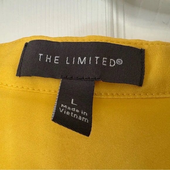 THE LIMITED Yellow Blouse Size Large Ruffle Sleeve V-Neck Pleated Front Top - Picture 4 of 7